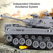 Dollox 1/18 Remote Control Tank 2.4Ghz, RC Military Toys German Tiger Army Battle Tank Vehicles with Smoke Launch Bullets, Rotating Turret, Light, Sound, Waterbomb RC Car Truck Toy for Kids Boys Girl