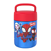 Zak Designs Kids' Vacuum Insulated Stainless Steel Food Jar with Carry Handle, Thermal Container for Travel Meals and Lunch On The Go, 12 oz, Spidey and His Amazing Friends