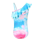 Aisyee Big Girls One Piece Tie Dye Swimsuits One Shoulder Bathing Suit for Kids Hawaiian Ruffle Swimwear Pink Size 12/10-12