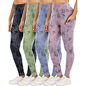 YOUNGCHARM 4 Pack Leggings with Pockets for Women,High Waist Tummy Control Workout Yoga Pants BlackDGrayNavyBurgundy-L