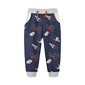 HILEELANG Toddler Boys Joggers Trousers Cartoon Rocket Casual Knit Fleece Elastic Pants Soft Cotton Sweatpants 3T