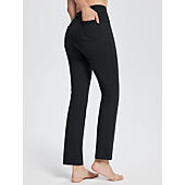 BALEAF Women's Yoga Dress Pants Black Stretchy Work Slacks Business Casual Trousers with Pockets Petite 29" Black L