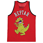 Nickelodeon Mens 90's Classic Tank - Rugrats Jersey - Reptar, Tommy, Chuckie & Phil Tanktop (Red Black, Large)