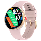 HOAIYO AMOLED Smartwatch, Activity Tracker for Fitness and Health, 3 ATM Waterproof, Monitor SpO2, Heart Rate, Sleep, Stress for Men and Women for Andriod iOS (Pink, 1.2" AMOLED)