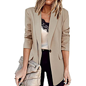 Newffr Women's Casual Blazer Long Sleeve Open Front Work Office Jacket with Pockets Khaki