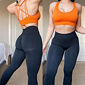 Aoxjox Women's Workout Ribbed Seamless Sports Bras Fitness Running Yoga Crop Tank Top (Orange, Small)