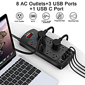 Surge Protector Power Strip , Nuetsa Extension Cord with 8 Outlets and 4 USB Ports, 6 Feet Power Cord (1625W/13A) , 2700 Joules, ETL Listed, Black