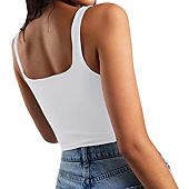Artfish Women's Sleeveless Strappy Seamless Crop Tank Tops Square Neck Workout Fitness Basic Cropped Camis White, XS