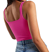 Artfish Women's Sleeveless Strappy Crop Tank Tops Square Neck Camis Going Out Neon Hot Pink, XS