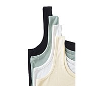 SheIn Women's 4 Pieces Scoop Neck Sleeveless Ribbed Knit Casual Tank Crop Top Multicoloured Small
