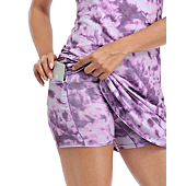 HDE Womens Exercise Workout Dress with Built-in Shorts Sleeveless Athletic Dresses for Golf Tennis Purple Tie Dye - L