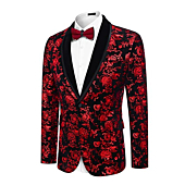 COOFANDY Men's Floral Dress Suit Floral Paisley Print Wedding Blazer Dinner Tuxedo Jacket for Party, Prom, Evening (Red, Small)
