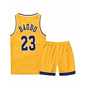 WTBFBY Boys & Girls Basketball Fans T Shirt Outfit Running Jersey Workout Tank Top Sleeveless T-Shirt Shorts Set (Yellow, X-Small)