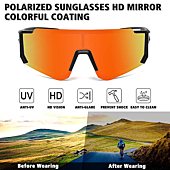 STORYCOAST Polarized Sports Sunglasses for Men Women,Bike Glasses Driving Fishing Cycling Mountain Bike Sunglasses UV400 Protection Black Frame-Red Mirror Lens