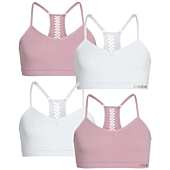 bebe Girls Seamless Racerback Sports Bra with Removable Pads (4 Pack), Size Large, White Out/Light Mauve