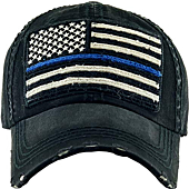 Flag USA America Military Thin Blue Line Thin Red Line Vintage Distressed Baseball Cap Dad Hat Unisex Adjustable