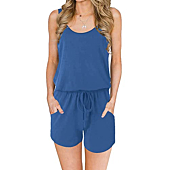 ANRABESS Women's Summer Solid Casual Sleeveless Tank Rompers Beach Jumpsuits with Pockets 209tianlan-M