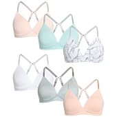 Danskin Girls' A-Cup Training Bra - Molded, Wire-Free, Microfiber Bra with J-Hook Straps, Size 36A, Marble/Blue/Pink/Neutral