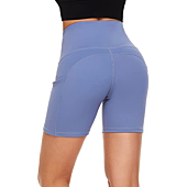 Custer's Night Women's 8"/ 5" High Waist Biker Shorts Yoga Workout Running Compression Exercise Shorts Side Pockets Blue-5 XL