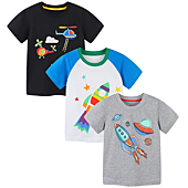 Toddler Boys' Tshirts Short-Sleeve Top Tees Cotton Casual Black Grey Graphic Plane Crewneck Summer Shirts 3 Packs Sets 4T