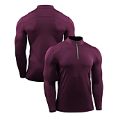NELEUS Men's Compression Shirts 1/4 Zip Pullover Long Sleeved Running Shirts 3 Pack,5086,Red/Navy/Blue,L