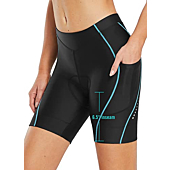 BALEAF Women's 6.5'' Bike Shorts 4D Padded Bicycle Cycling Biking Shorts Padding Gel Pockets UPF50+ Black Blue XL