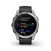 Garmin fenix 7, adventure smartwatch, rugged outdoor watch with GPS, touchscreen, health and wellness features, silver with graphite band