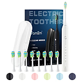 7am2m Sonic Electric Toothbrush for Adults and Kids, with Travel Case and 8 Brush Heads, 5 Modes with 2 Minutes Build in Smart Timer, Roman Column Handle Design (White)