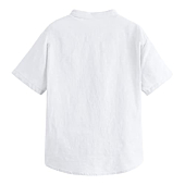 Inorin Boys Button Up Henley Shirt Short Sleeve Lightweight Summer Linen Cotton Dress Shirts Tees Tops with One Pocket White