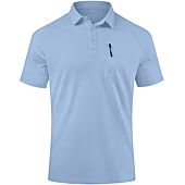 KUYIGO Mens Activewear Polos Cool Sweat Wicking Short Sleeve Outdoor Recreation Sports Golf Tennis T-Shirt Sky Blue