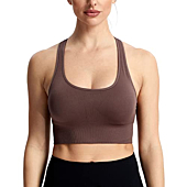 Aoxjox Women's Sports Bras Workout Revolt Racer Seamless Athletic Running Yoga Crop Tops (Cocoa Brown, Small)