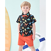 2T Boy Clothes Pocket Top Dinosaur Pattern Toddler Boy Outfits Button Down Shirt Baby Boy’s Clothing Shorts Set With Bowtie 2PCS Summer 3T Boy Outfits Orange