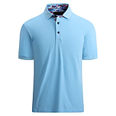 Esabel.C Men's Regular Fit Short Sleeve Fashion Designed Solid Polo Shirt,Blue,L