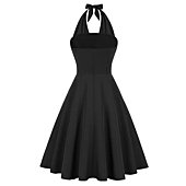 Belle Poque 1950s Dress for Women Vintage Cocktail Swing Halter Dress Black, M