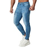 HUNGSON Skinny Jeans for Men Stretch Slim Fit Ripped Distressed Lightblue