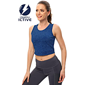 ICTIVE Workout Cropped Crop Tank Tops for Women Twist Tie Back Sleeveless Athletic Muscle Shirt Cute Crop Cami Top Dance Yoga Exercise Running Sports Clothes DarkBlue L