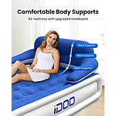 iDOO Air Mattress with Headboard, Queen Size Airbed with Built-in Pump, Blow Up Mattress Backrest, Large Double Airbeds for Adults for Bedroom, Fast Inflatable Deflatable, Easy to Storage