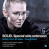 Solid. Safety Glasses For Men & Women w/ Side Extensions | Protective Eyewear Safety Goggles w/ Clear, Eye Protection Lens