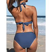 CUPSHE Women's Bikini Swimsuit Blue Halter Triangle V Neck Low Rise Two Piece Bathing Suit, XS