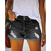 Magritta Denim Shorts for Women Mid Waisted Folded Hem Ripped Jean Shorts