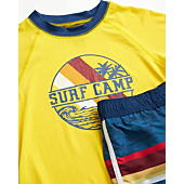 iXtreme Boys' Rash Guard Set - 2 Piece UPF 50+ Quick Dry Swim Shirt and Bathing Suit (12M-18), Size 12 Months, Navy/Yellow Surf Camp
