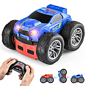 BEZGAR TD201 Remote Control Car - Police Car & Fire Truck 2 in 1 Double Sided RC Stunt Car with Bright Lights, 360 Flip Spinning Rechargeable Radio Controlled Car Electric Toy Car Gifts for Boys Kids