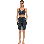 CHRLEISURE Biker Shorts with Pockets for Women High Waist, Tummy Control Workout Spandex Shorts (12“ Graffiti Gray, S)