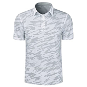 LE VONFORT Dry Fit Printed Golf Polo Shirts for Men Short Sleeve Moisture Wicking Breathable T Shirts with Collar Camo White Large