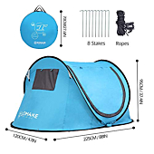 Pop Up Tent 2-4 Person,Portable Beach Tent,Instant Tents for Camping - Water Resistant- UV Protection Sun Shelter with Carrying Bag,by Zomake