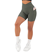 SUUKSESS Women Cross Workout Shorts with Pockets 5" High Waist Booty Biker Short