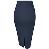 Womens Premium Nylon Ponte Stretch Office Pencil Skirt Made Below Knee KSK45002 1073T HEATHERNAV S