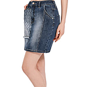 Women's Short Jean Skirts, Perfect Stretch Shape Diamond Print High Waist Mini Denim Skirt Cute Jean Skirts with Pocket Dark Blue