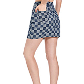 Women's Short Jean Skirts, Mini Skirt High Waist Skinny Checkerboard Plaid Denim Skirt Cute Jean Skirts with Pocket