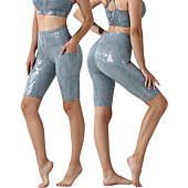 CHRLEISURE Biker Shorts with Pockets for Women High Waist, Tummy Control Workout Spandex Shorts (12“ TJ LBlue, M)